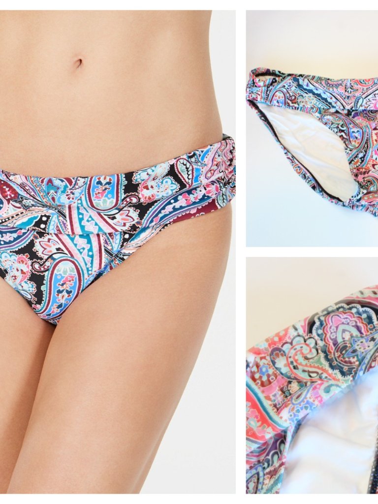 La Blanca Plus Size Foldover Shirred Bikini Bottom Paisley Pink Sz 16 Nwt